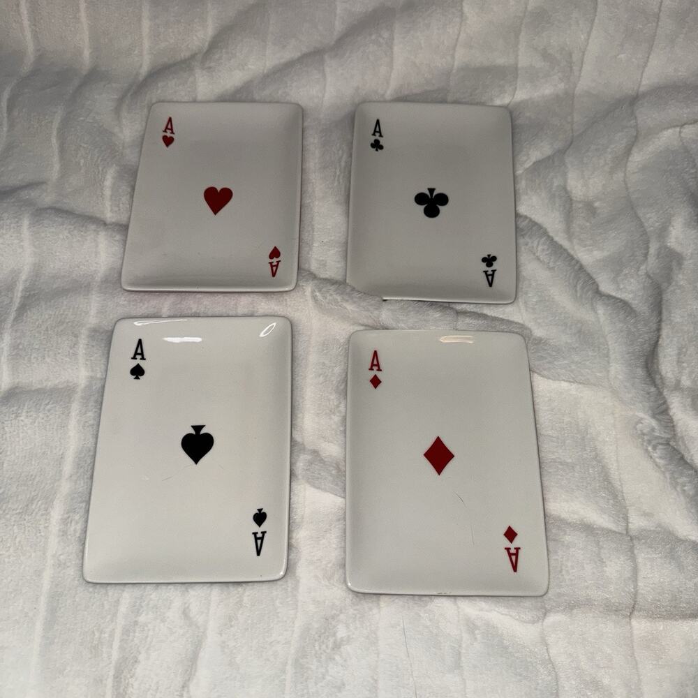 Restoration Hardware Ceramic Ace Playing Cards Appetizer Snack Trays 2004
